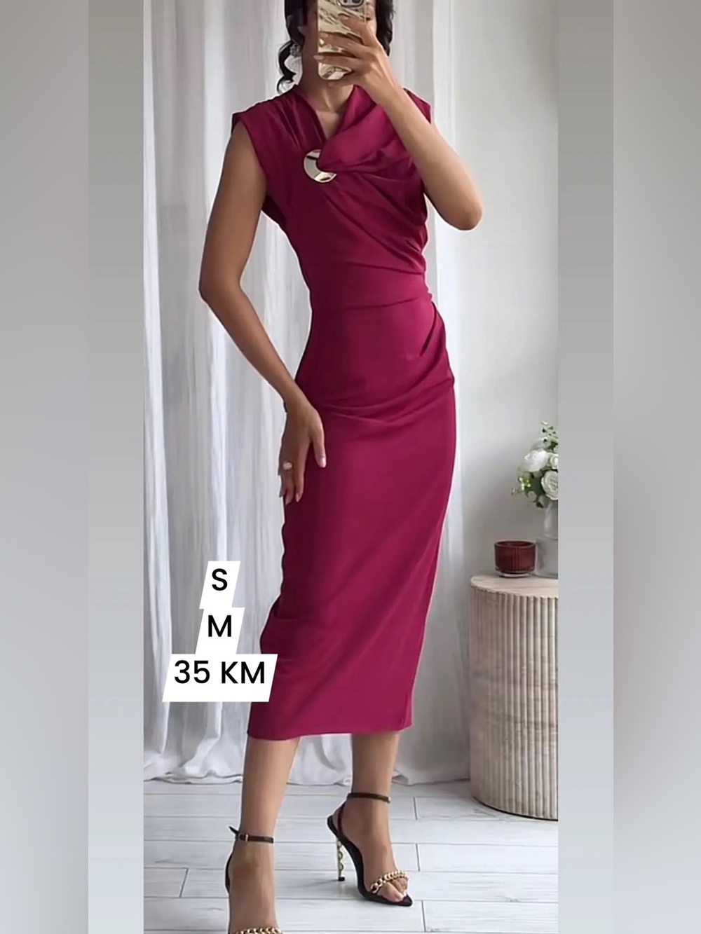 ZARA MiDi Dress W/ Gold Appliqué NWT❗️ Raspberry Ref :5029/169